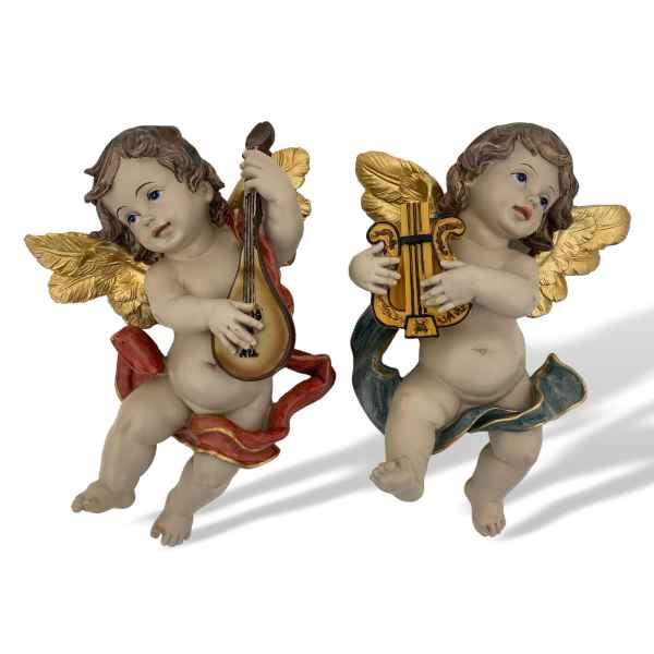 2er Set Engel Putte Figur Mandoline Harfe zum Aufhängen 21cm Antik-Stil