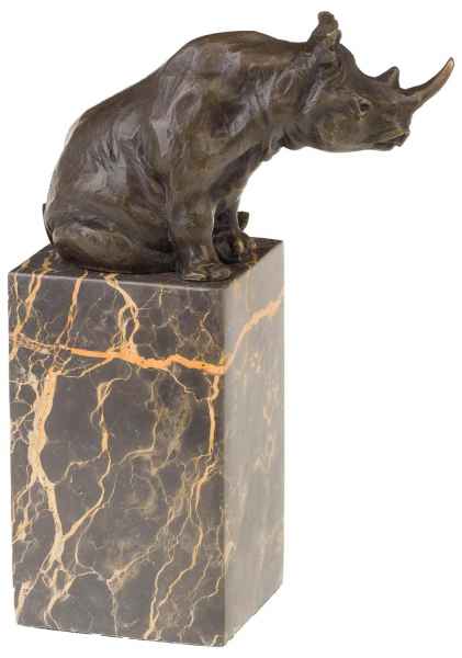 Bronzeskulptur Nashorn Rhinozeros Bronze Statue Bronzefigur im Antik-Stil - 23cm