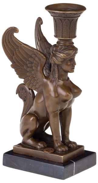 Kerzenständer Kerzenleuchter Sphinx Bronzeskulptur Antik-Stil Bronze Figur 22cm