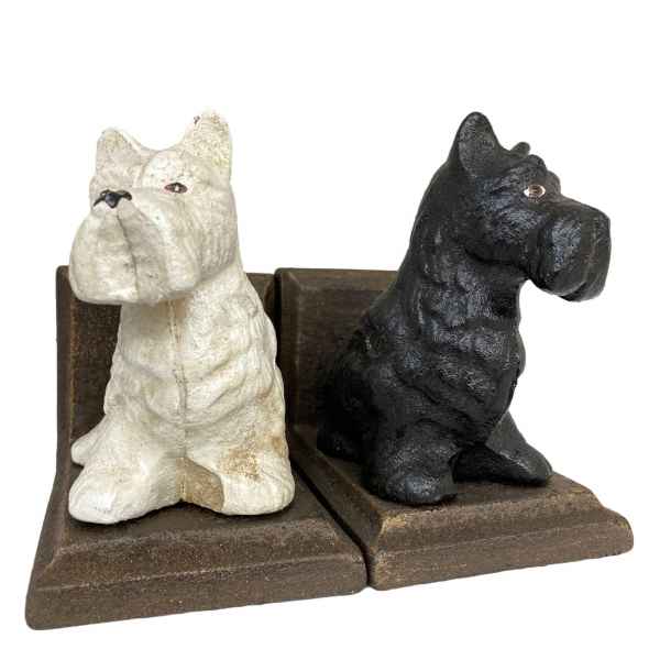 2 Buchstützen Buchständer Scottish Terrier Hund Figur Eisen 32cm Antik-Stil