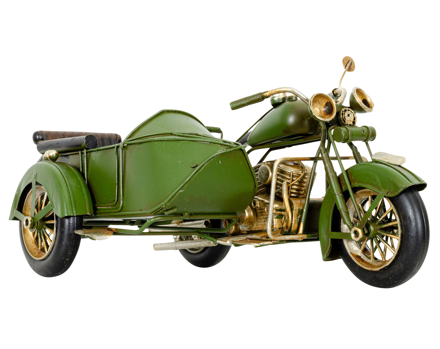 Modell motorcykel sidovagn sidovagn oldtimer plåt antik 29cm |