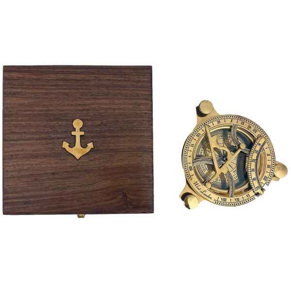 Kompass mit Sonnenuhr Maritim Schiff Navigation Dekoration Messing 12cm