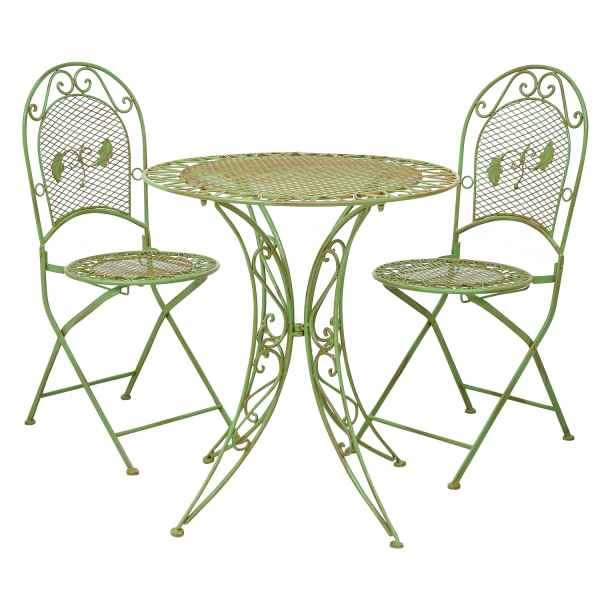 Gartentisch + 2x Stuhl Eisen Antik-Stil Gartenmöbel Gartengarnitur Mobiliar grün