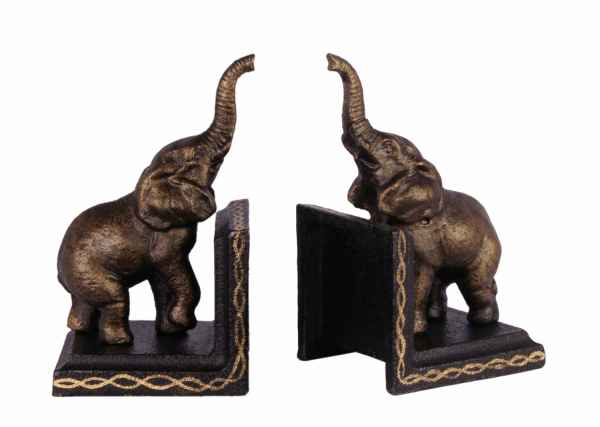 2 Buchstützen Buchständer Elefant Statue Figur Skulptur Eisen 15cm Antik-Stil