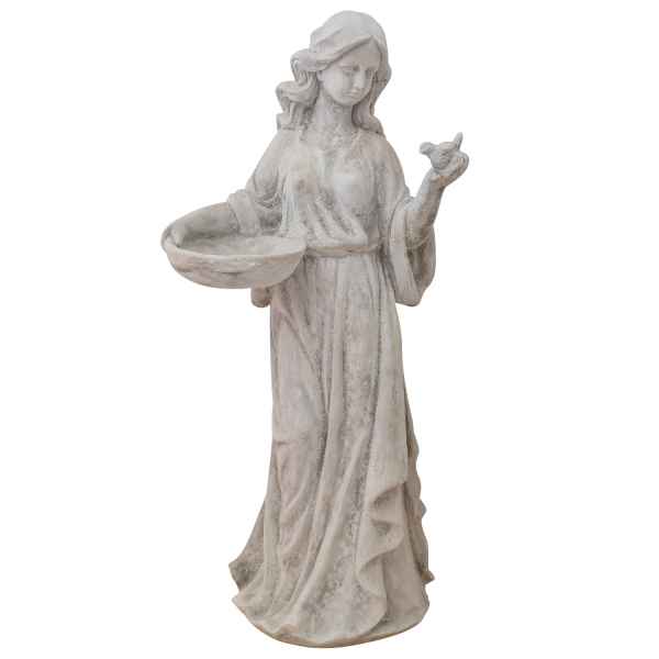 Frau mit Vogelbad Dame Vogel Skulptur Figur Statue Kunststein Antik-Stil 96cm