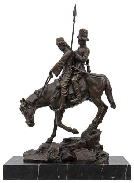 Bronzeskulptur Soldat Pferd im Antik-Stil Bronze Figur Statue 36cm