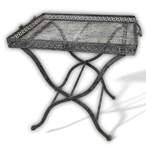 Butlers tray Serviertisch Tisch Klapptisch Gartentisch Metall grau Antik-Stil