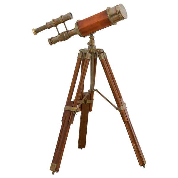 Doppel-Teleskop mit Holz-Stativ Fernrohr Fernglas Messing Antik-Stil