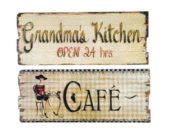 2x Bild Wandtafel Tafel Cafe Holzbild Wandbild Grandma`s Kitchen Küche Bistro