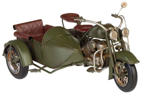 Modell Motorradgespann Motorrad Gespann Oldtimer Blech Metall Antik-Stil 28cm