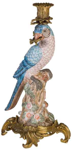 Kerzenhalter Kerzenständer Papagei Porzellan Skulptur Antik-Stil