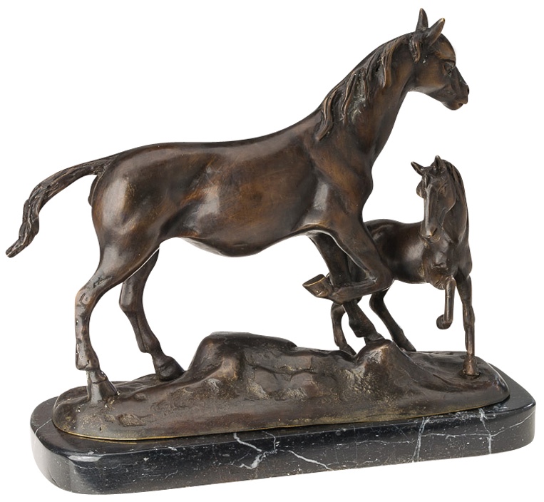 Bronze Pferd mit Fohlen Reiten 26cm Bronzefigur Bronzeskulptur antik Stil Statue