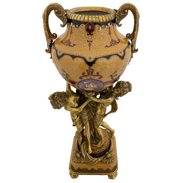 Vase Amphore Porzellan Bronze Skulptur Damen Dekoration Antik-Stil 49cm
