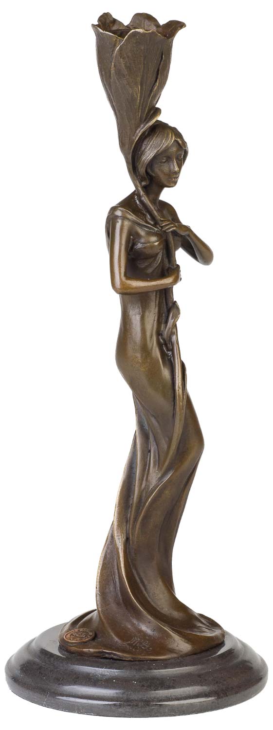 32,5cm Bronzeskulptur Frau Kerzenständer Antik-Stil Bronze Figur Statue 