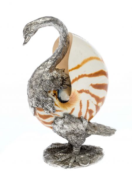 Zinnfigur Ente mit Muschel Figur Skulptur Nautilus Zinn Perlboote sculpture