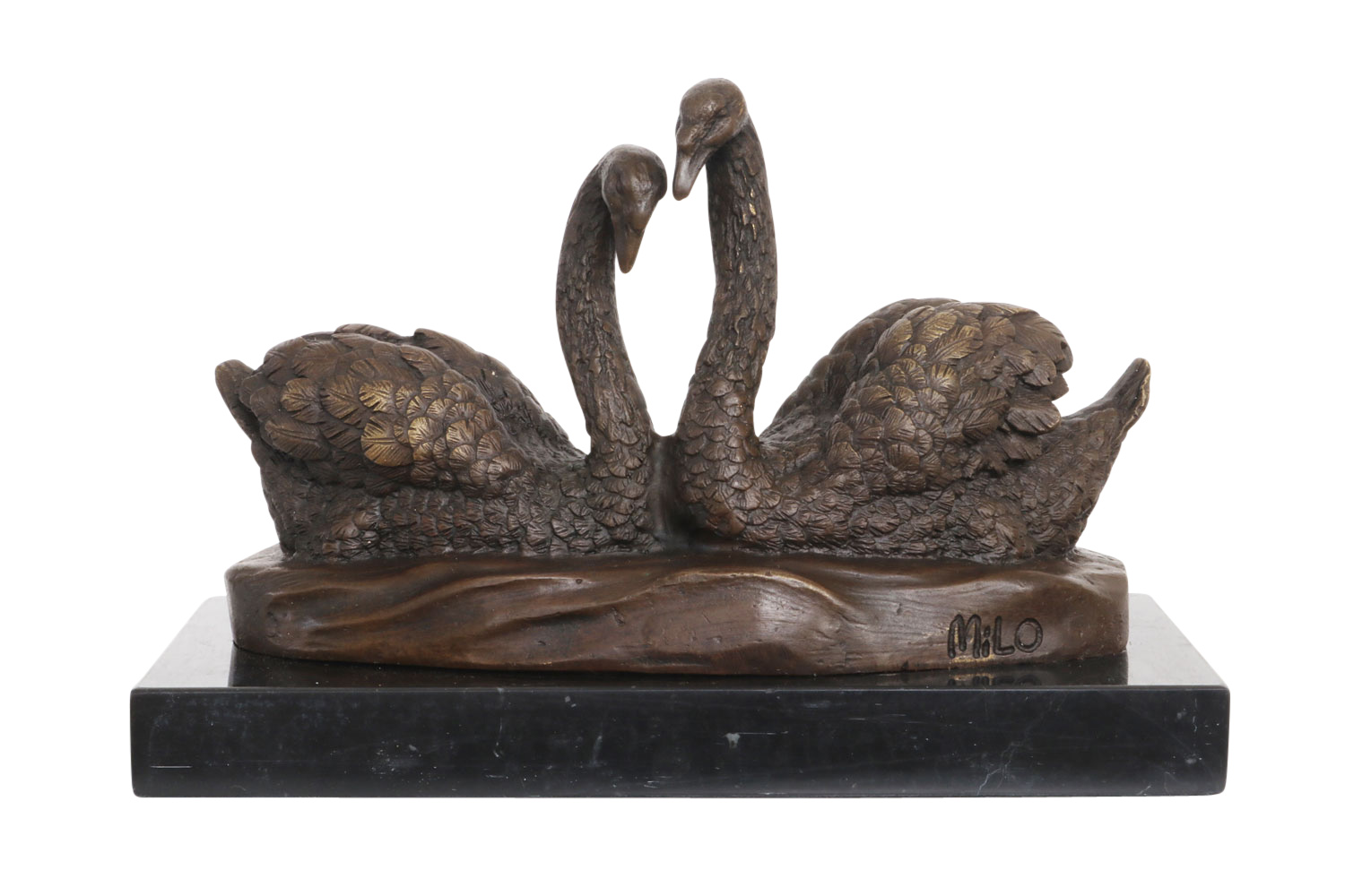 Sculptuur zwaan paar zwanen antieke bronzen sculptuur figuur beeld 20cm | Nederland