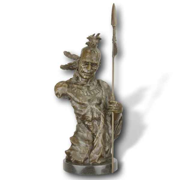 Bronzefigur Indianer Krieger Torso Bronze Skulptur Statue Antik-Stil 48cm