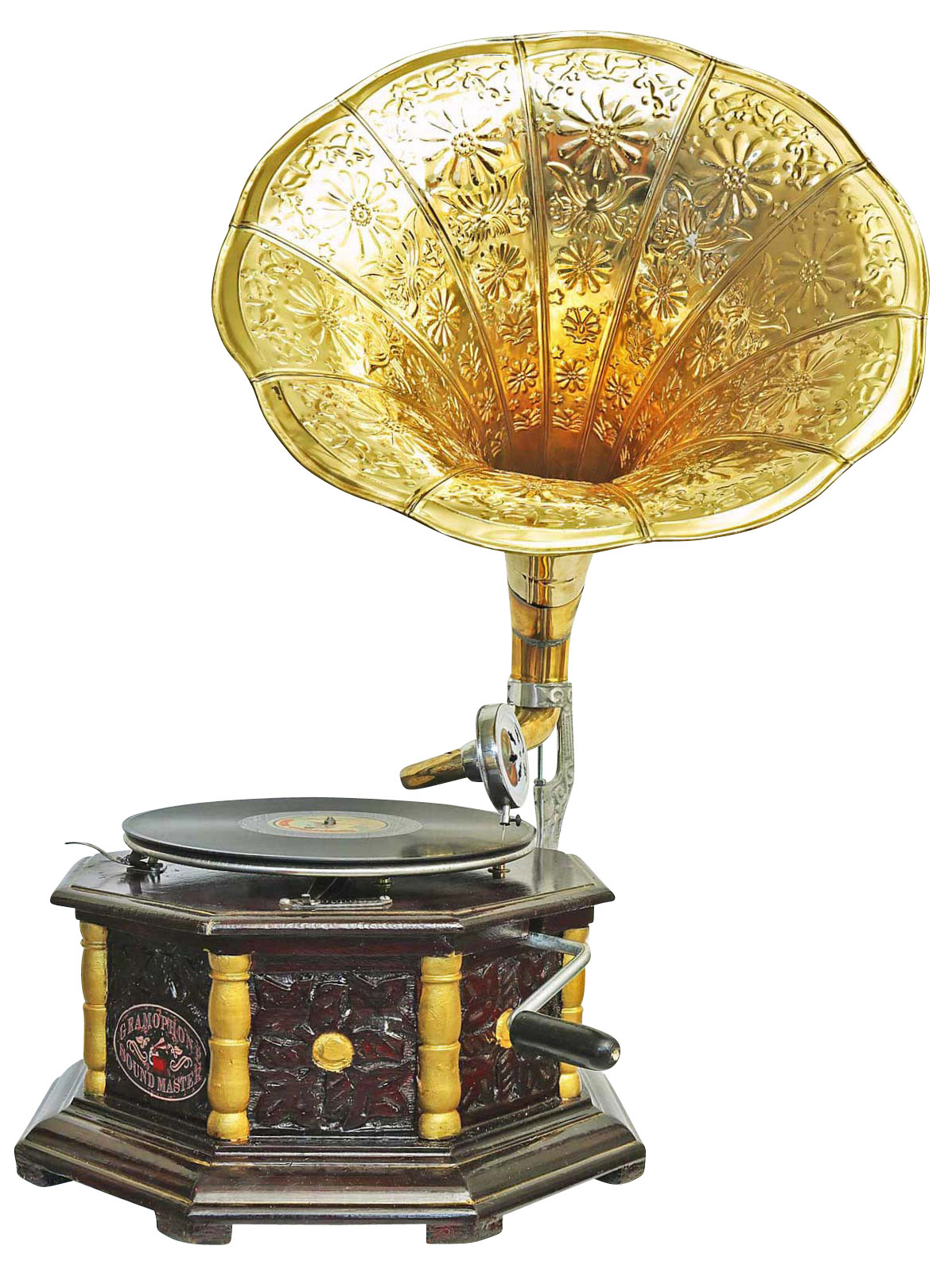 Gramófono Gramophone decoración embudo gramófono de latón emblema Antik-estilo