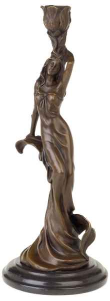 Bronzeskulptur Frau Kerzenständer Antik-Stil Bronze Figur Statue - 34cm (a)