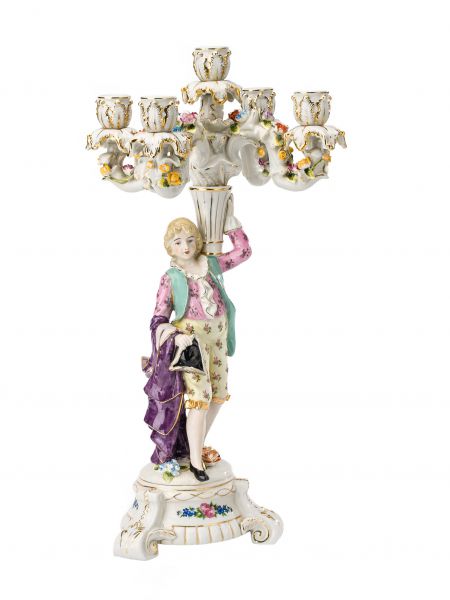 Kerzenleuchter Porzellan 47cm Kerzenständer Mann Blumen antik Stil porcelain