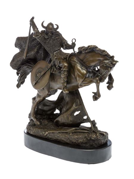 Bronzeskulptur Krieger auf Pferd Bronze Figur Skulptur 28cm Wikinger Antik-Stil