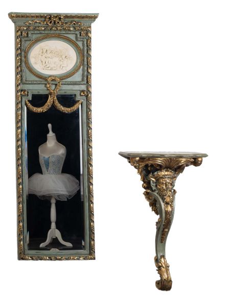 Konsole mit passendem Spiegel antik Stil Engel Trumeau Wandregal corbel mirror 