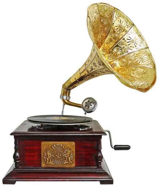 Grammophon Gramophone Dekoration Trichter Grammofon Messing Emblem Antik-Stil