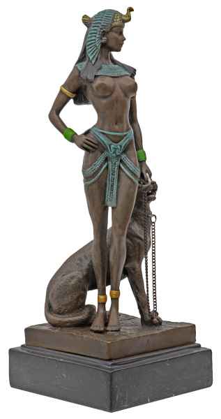 Bronzeskulptur Kleopatra Cleopatra Panther Antik-Stil Bronze Figur Statue 26cm