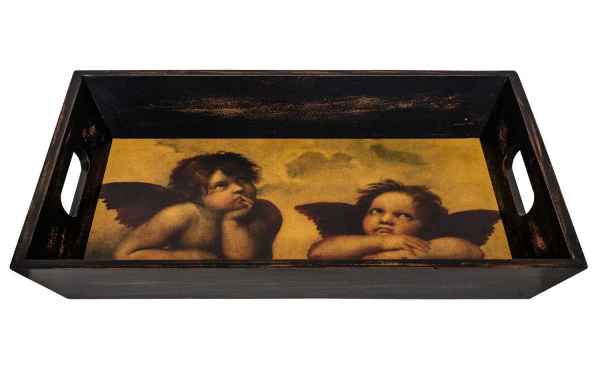 Tablett Engel nach Raffael aus Holz im Antik-Stil Holztablett 42cm