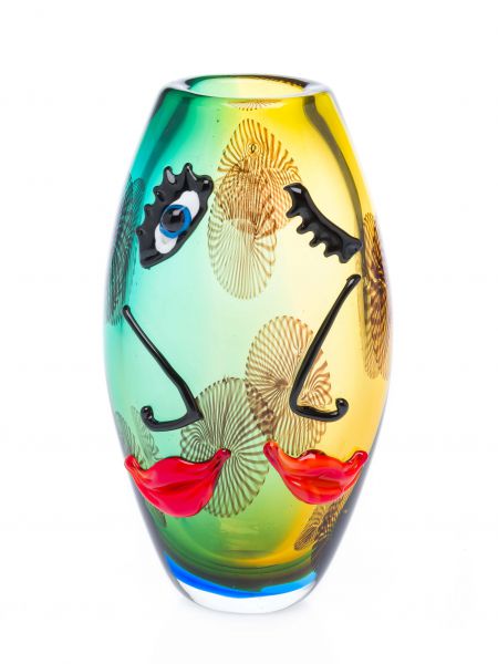 Glasvase Tischvase Gesicht moderne Kunst im Murano Stil Vase Blumenvase Glas