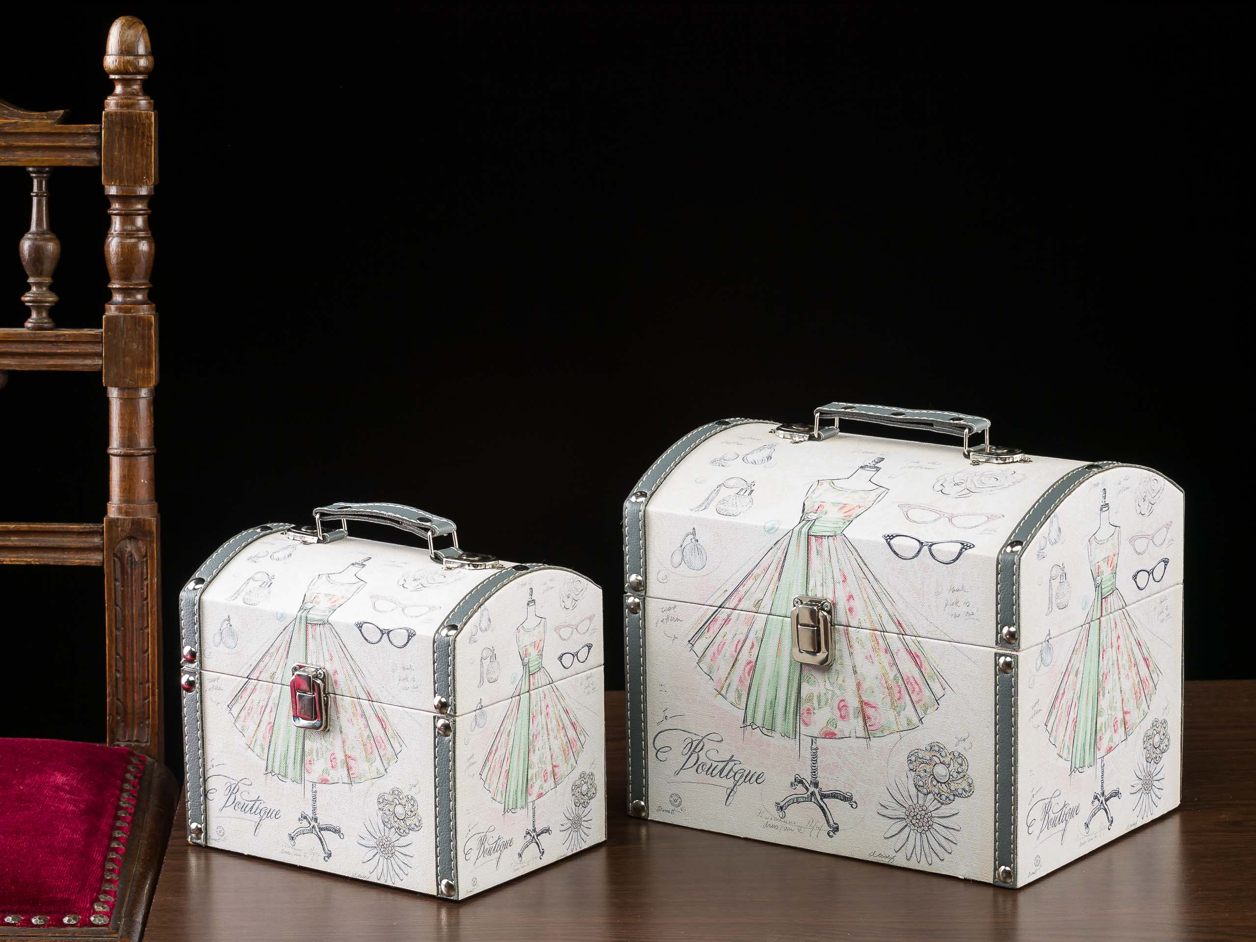 2x Beautycase Koffer Box Kiste antik Stil Holz Kosmetikbox Truhe Schatzkiste