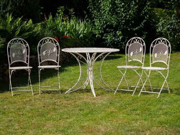 Garten Garnitur Set Tisch + 4 Stühle Eisen Gartenmöbel antik Stil creme weiß