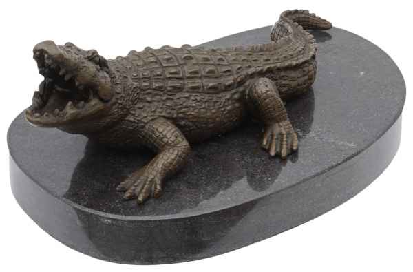 Bronze sculpture crocodile statue alligator reptile antique style 28cm 