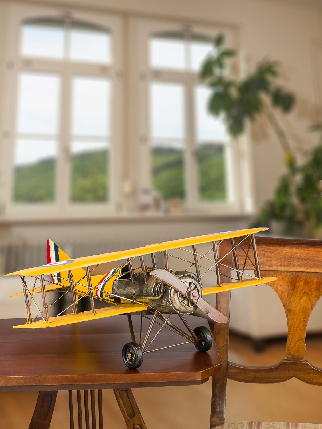 Aeromodello en stile antico biplano aereo idrovolante metallo 