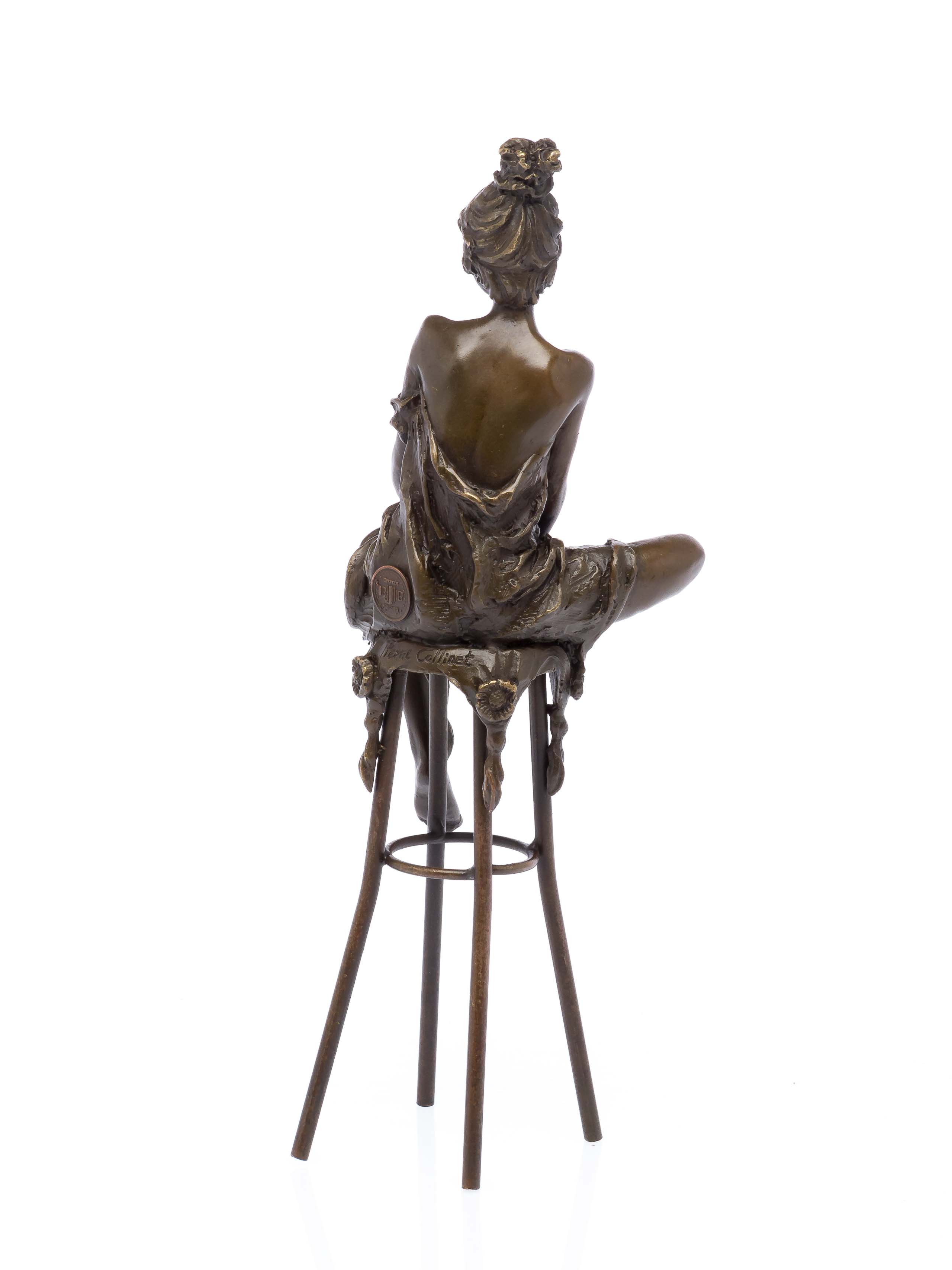 Bronzeskulptur Frau auf Barhocker Bronze Barfrau Figur Skulptur sculpture woman 
