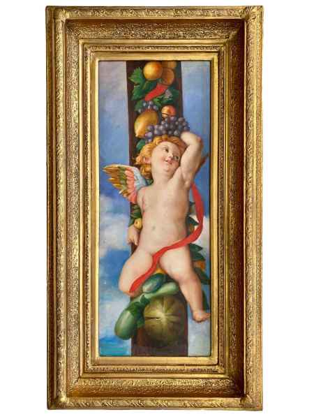 Original Ölgemälde mit Rahmen Engel Früchte Obst Gemälde Antik-Stil 105cm