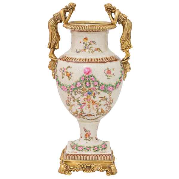 Porzellanvase Gefäß Vase Porzellan Frau Blume Antik-Stil 48cm