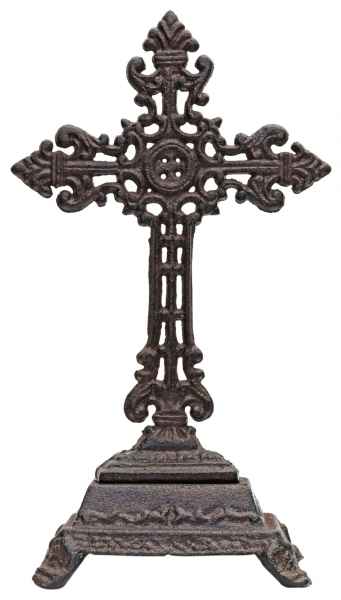 Kreuz Kruzifix im Nostaligie Anitk-Stil Eisen Deko Standkreuz Kirche