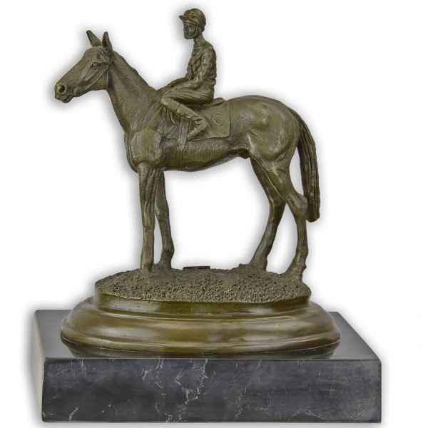 Bronzefigur Jockey Reiter auf Pferd Bronze Figur Statue Skulptur 20cm Antik-Stil