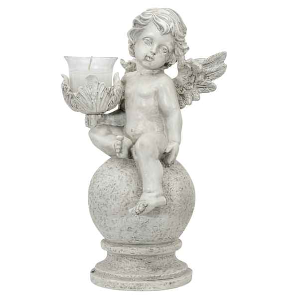 Sitzender Engel Putte Engelsfigur Kerzenhalter Kerze Kugel Antik-Stil 30cm b