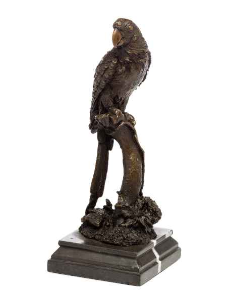 Bronzeskulptur Papagei auf Ast 34cm Skulptur Ara Vogel Bronze Figur Antik-Stil