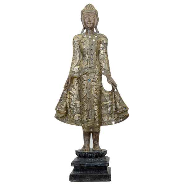 Buddha stehend Feng Shui Figur Skulptur Asien Dekoration handbemalt Antik-Stil