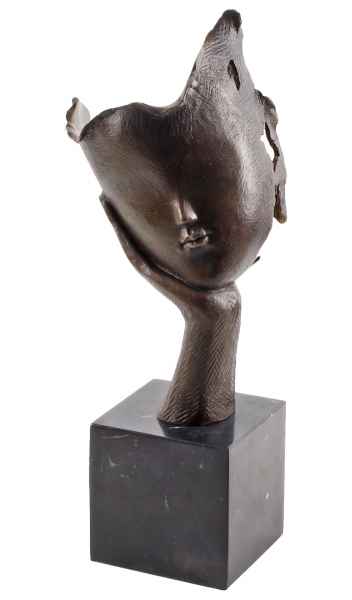 Bronzeskulptur Gesicht Hand Büste Denker Moderne Skulptur Figur Antik-Stil 37cm