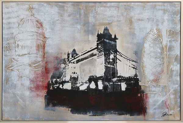 Original Riesen Collage England London Tower Bridge Gemälde mit Rahmen 124x84cm
