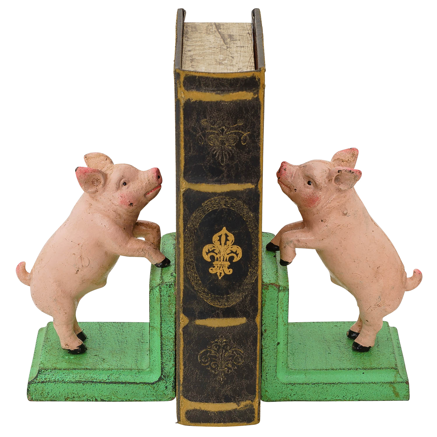 2 serre-livres cochon porc fer statuette style antique 14cm