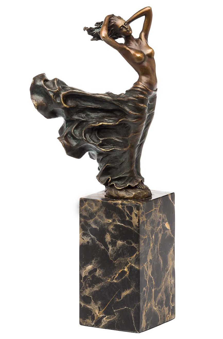 Bronzeskulptur im Stile der Moderne Bronzestatue Akt auf Steinplinthe 13 x 33cm 