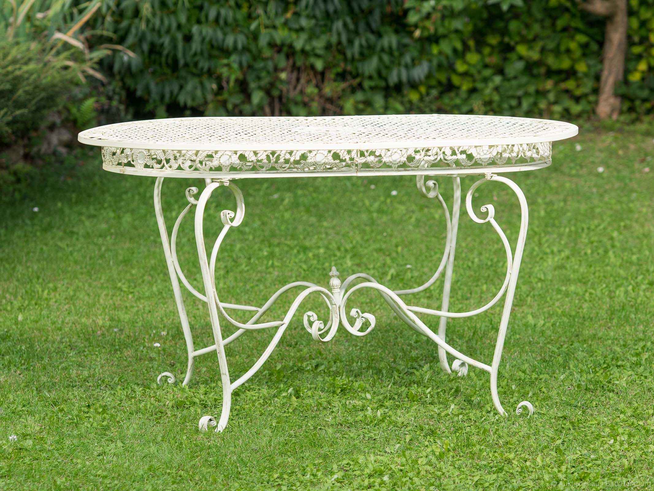 Gartentisch 135cm Eisen Tisch Schmiedeeisen Gartenmöbel creme weiss antik Stil 