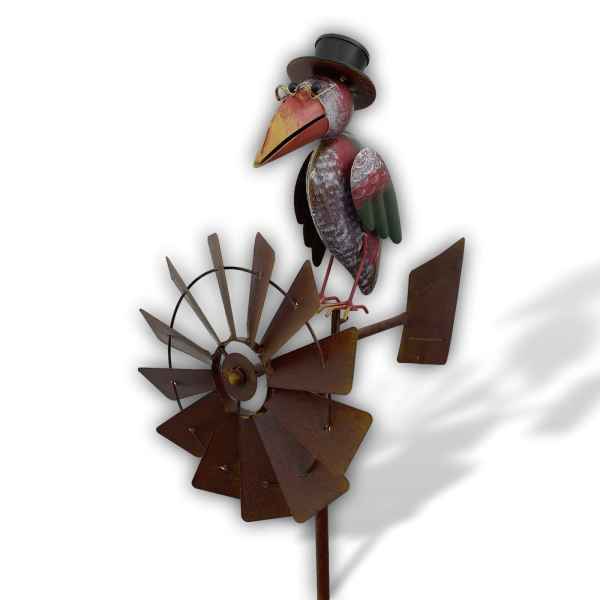 Windrad Gartenstecker Beetstecker Vogel Windspiel Metall 155cm rostig Antik-Stil