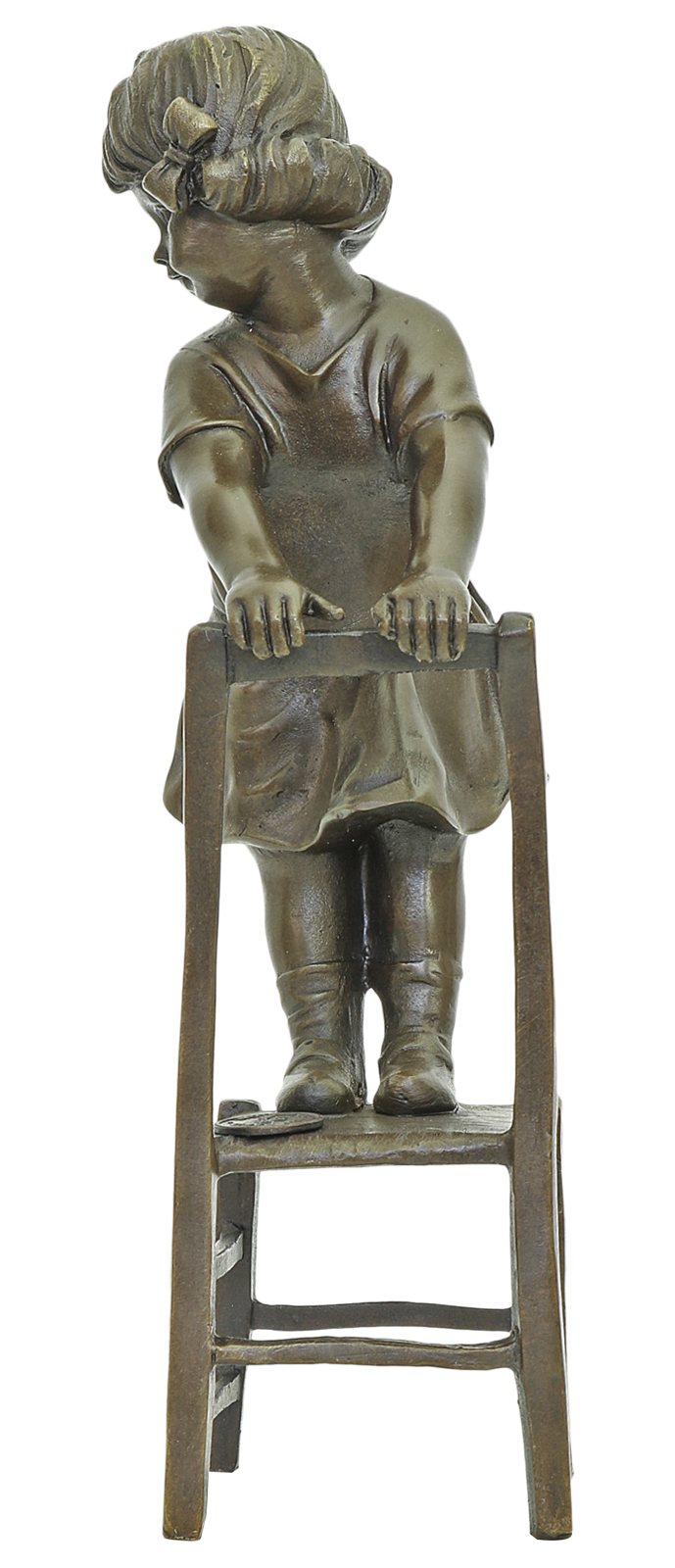 Bronzeskulptur Mädchen Stuhl Kind im Antik-Stil Bronze Figur Statue 21cm 