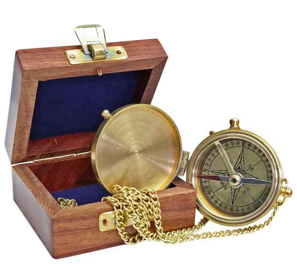 Kompass mit Holzbox Maritim Schiff Dekoration Navigation Messing Antik-Stil Set